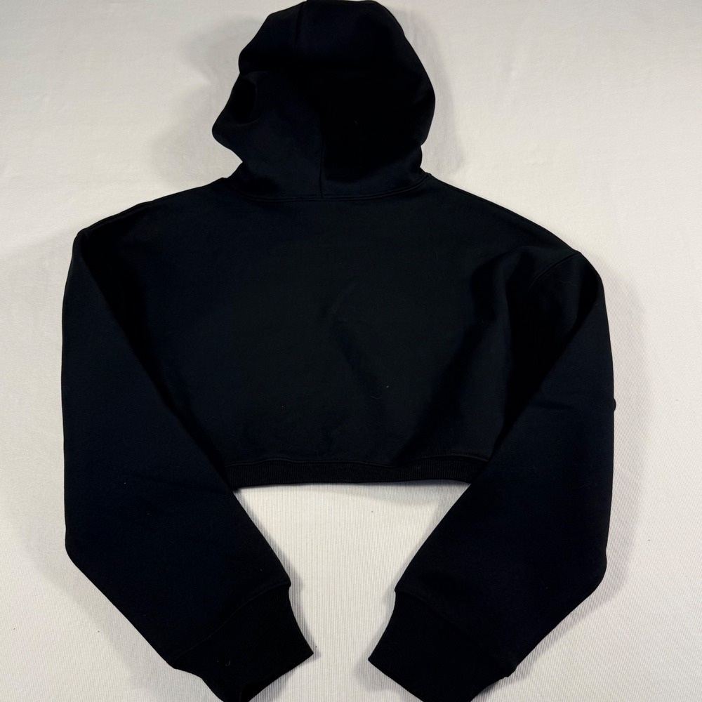 LASLULU Ultra Cropped Hoodie Size S Black Front Cutout Long Sleeve Sweatshirt - Picture 8 of 8